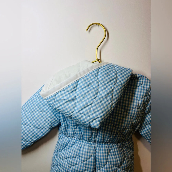 Vintage Hooded Baby Bunting Snowsuit Blue/ White Gingham - Picture 10 of 11